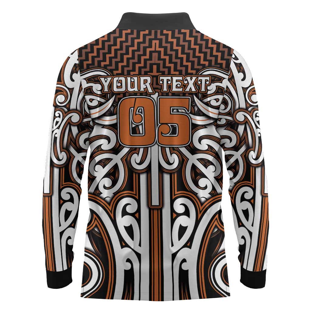 Custom Aotearoa Waikato Long Sleeve Polo Shirt Maori Tribal Pattern Mix Poutama