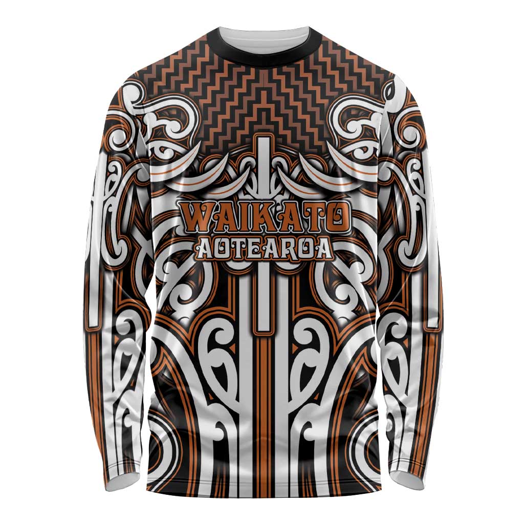Custom Aotearoa Waikato Long Sleeve Shirt Maori Tribal Pattern Mix Poutama