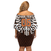 Custom Aotearoa Waikato Off Shoulder Short Dress Maori Tribal Pattern Mix Poutama