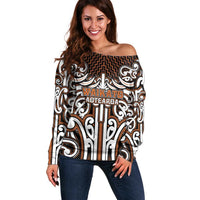 Custom Aotearoa Waikato Off Shoulder Sweater Maori Tribal Pattern Mix Poutama