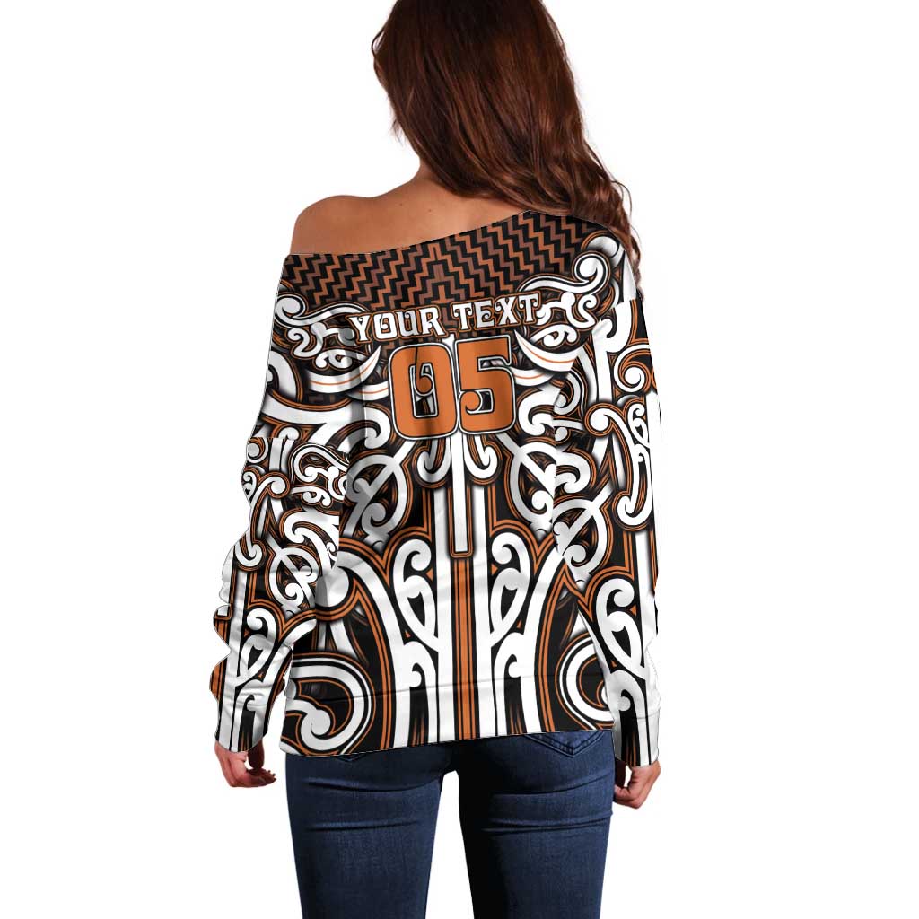 Custom Aotearoa Waikato Off Shoulder Sweater Maori Tribal Pattern Mix Poutama