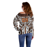 Custom Aotearoa Waikato Off Shoulder Sweater Maori Tribal Pattern Mix Poutama