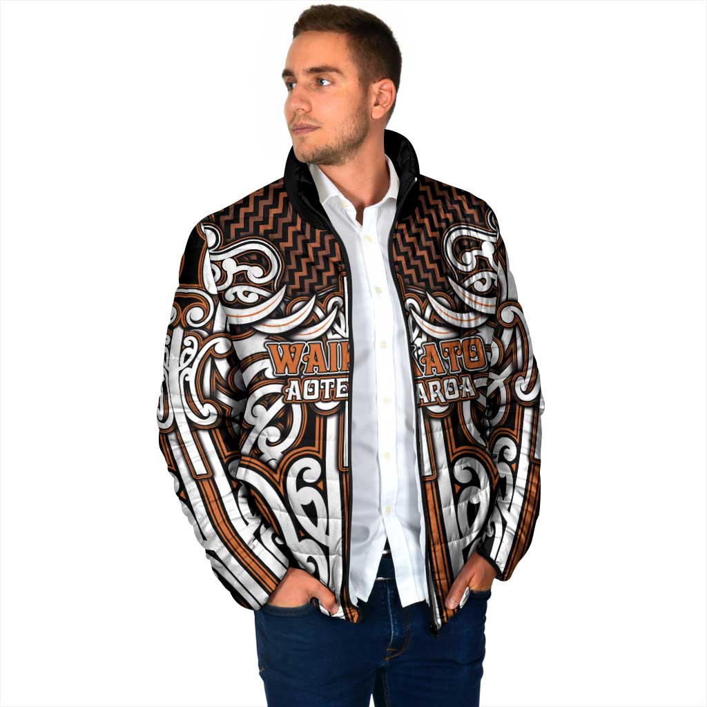 Custom Aotearoa Waikato Padded Jacket Maori Tribal Pattern Mix Poutama