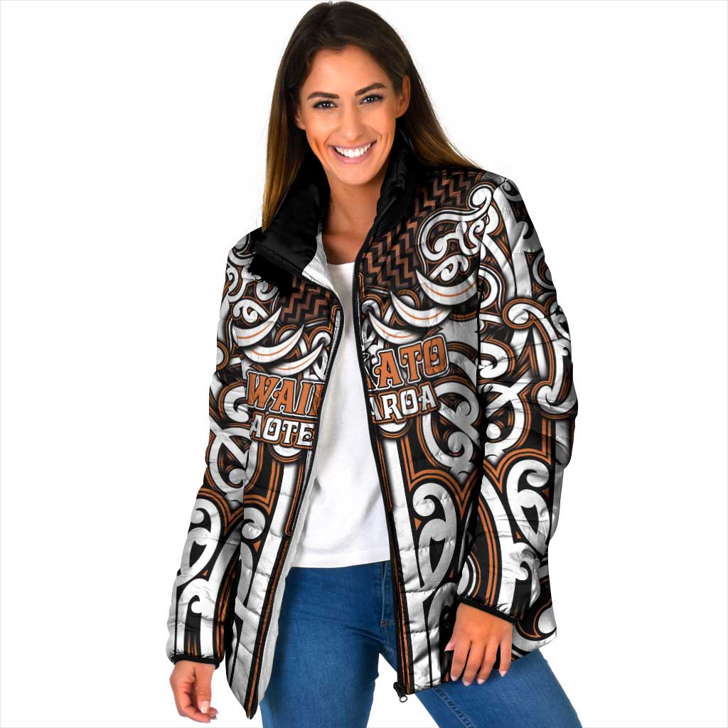 Custom Aotearoa Waikato Padded Jacket Maori Tribal Pattern Mix Poutama