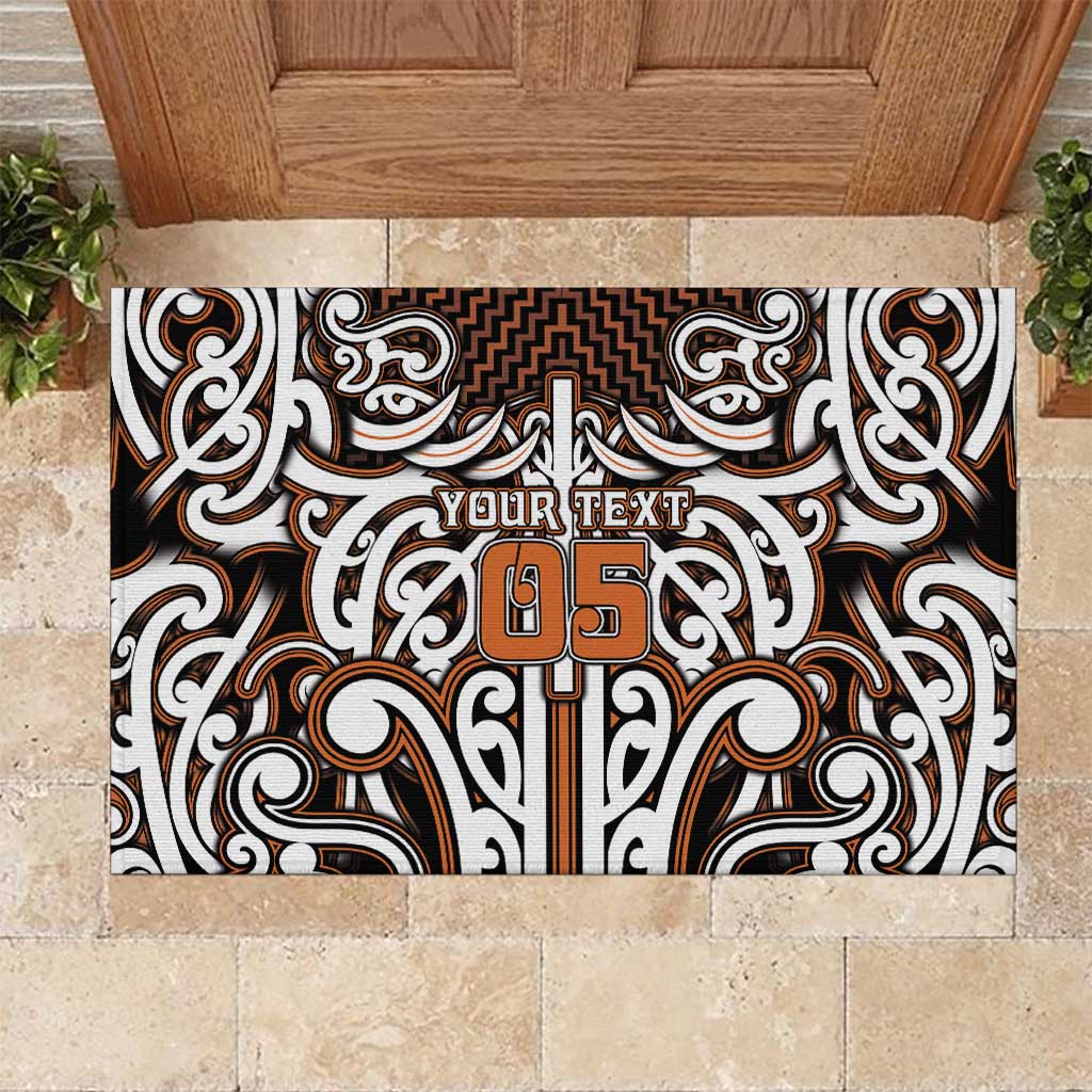 Custom Aotearoa Waikato Rubber Doormat Maori Tribal Pattern Mix Poutama LT05 Orange - Polynesian Pride