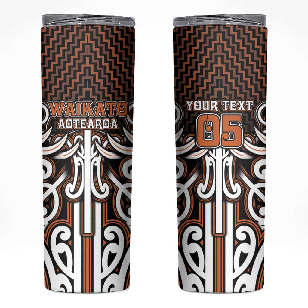 Custom Aotearoa Waikato Skinny Tumbler Maori Tribal Pattern Mix Poutama LT05 Orange - Polynesian Pride