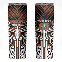 Custom Aotearoa Waikato Skinny Tumbler Maori Tribal Pattern Mix Poutama LT05 Orange - Polynesian Pride