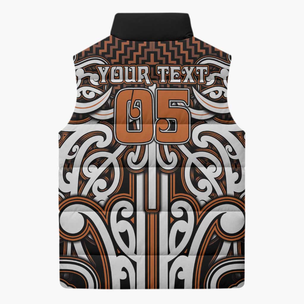 Custom Aotearoa Waikato Sleeveless Puffer Jacket Maori Tribal Pattern Mix Poutama