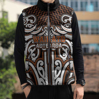 Custom Aotearoa Waikato Sleeveless Puffer Jacket Maori Tribal Pattern Mix Poutama