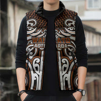Custom Aotearoa Waikato Sleeveless Puffer Jacket Maori Tribal Pattern Mix Poutama