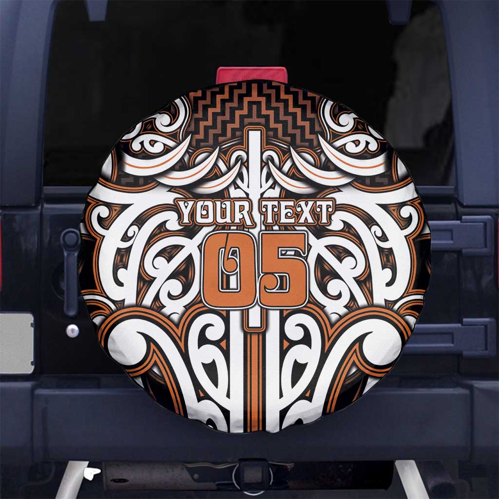 Custom Aotearoa Waikato Spare Tire Cover Maori Tribal Pattern Mix Poutama LT05 No hole Orange - Polynesian Pride