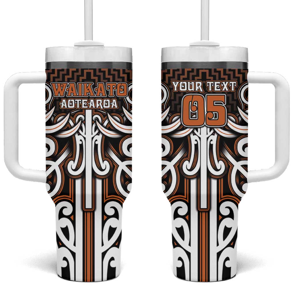 Custom Aotearoa Waikato Tumbler With Handle Maori Tribal Pattern Mix Poutama LT05 One Size: 40 oz Orange - Polynesian Pride
