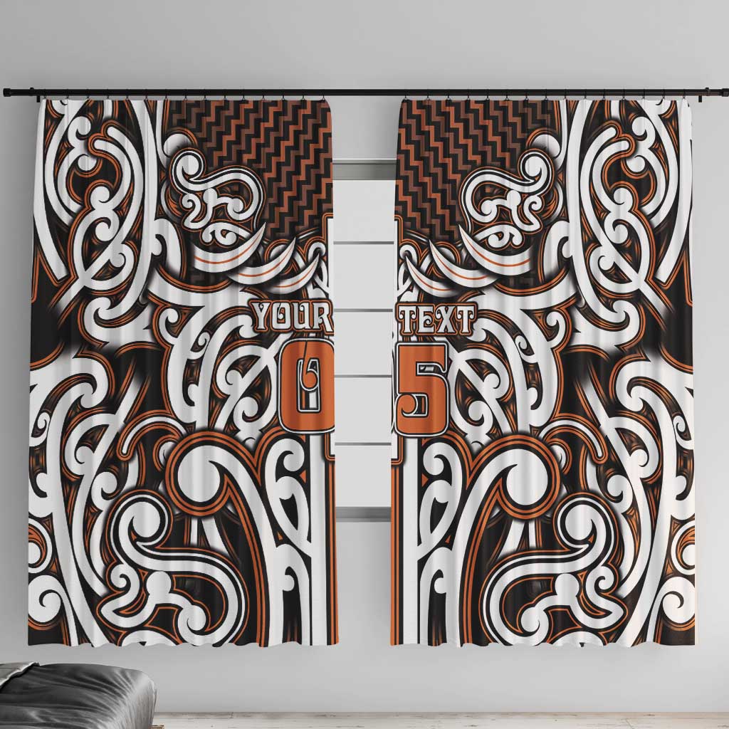 Custom Aotearoa Waikato Window Curtain Maori Tribal Pattern Mix Poutama LT05 With Hooks Orange - Polynesian Pride