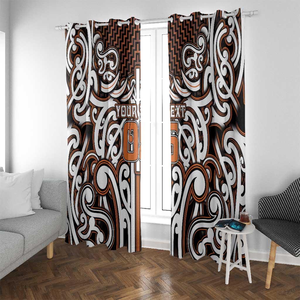 Custom Aotearoa Waikato Window Curtain Maori Tribal Pattern Mix Poutama LT05 With Grommets Orange - Polynesian Pride