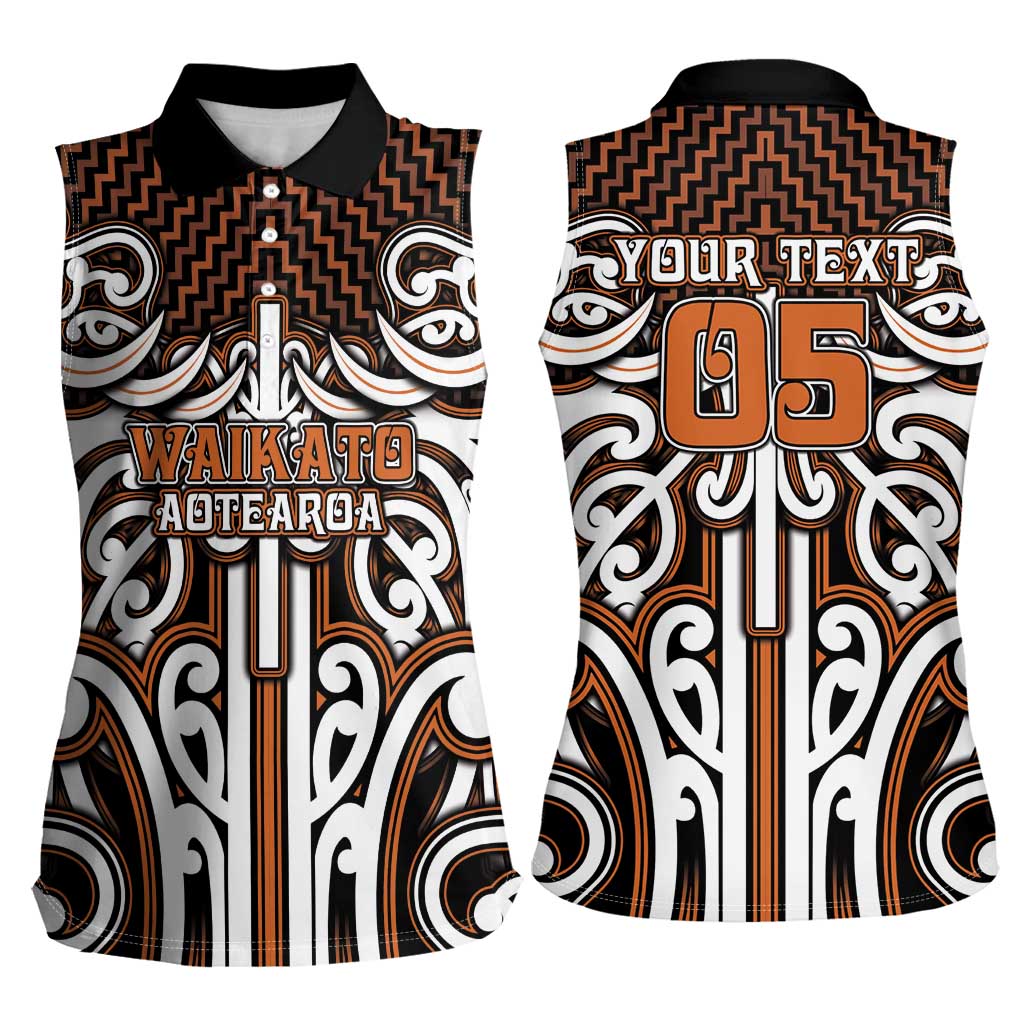 Custom Aotearoa Waikato Women Sleeveless Polo Shirt Maori Tribal Pattern Mix Poutama