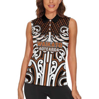 Custom Aotearoa Waikato Women Sleeveless Polo Shirt Maori Tribal Pattern Mix Poutama