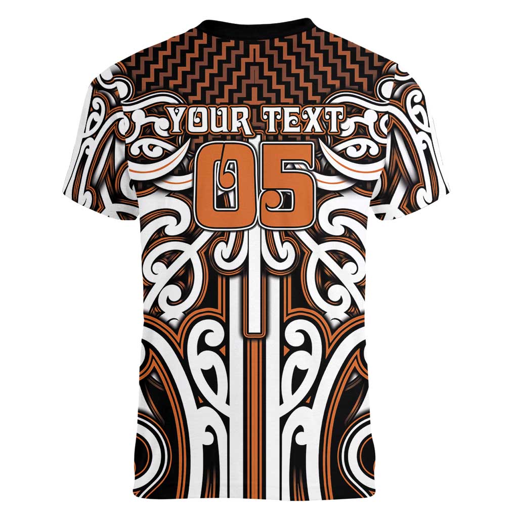 Custom Aotearoa Waikato Women V-Neck T-Shirt Maori Tribal Pattern Mix Poutama LT05 - Polynesian Pride