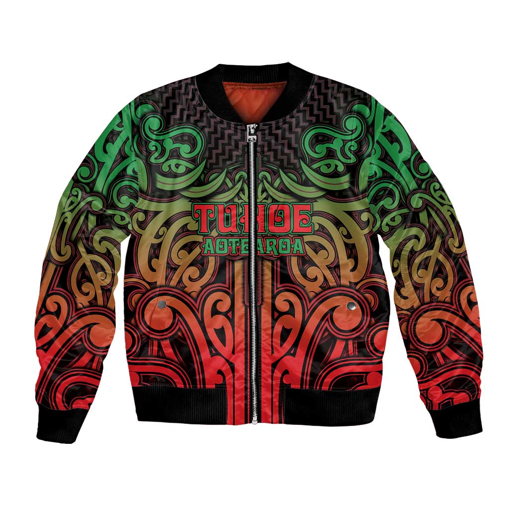 Custom Aotearoa Tuhoe Bomber Jacket Maori Tribal Pattern Mix Poutama