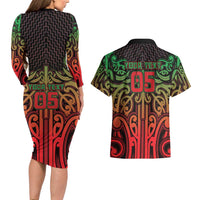 Custom Aotearoa Tuhoe Couples Matching Long Sleeve Bodycon Dress and Hawaiian Shirt Maori Tribal Pattern Mix Poutama