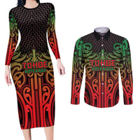 Custom Aotearoa Tuhoe Couples Matching Long Sleeve Bodycon Dress and Long Sleeve Button Shirt Maori Tribal Pattern Mix Poutama