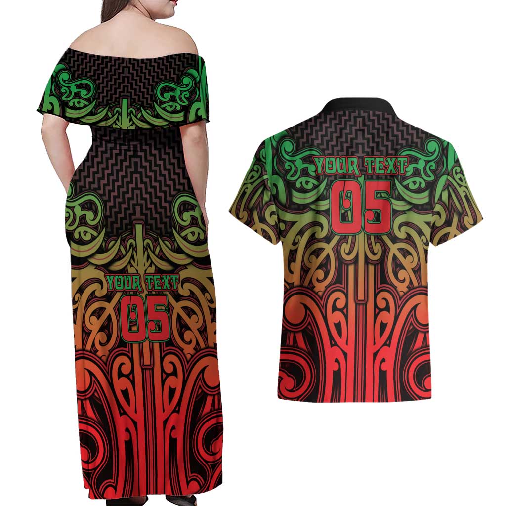 Custom Aotearoa Tuhoe Couples Matching Off Shoulder Maxi Dress and Hawaiian Shirt Maori Tribal Pattern Mix Poutama LT05 - Polynesian Pride