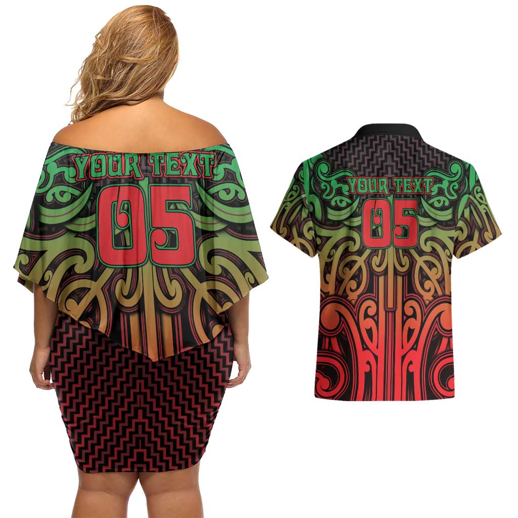 Custom Aotearoa Tuhoe Couples Matching Off Shoulder Short Dress and Hawaiian Shirt Maori Tribal Pattern Mix Poutama