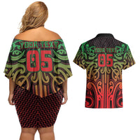 Custom Aotearoa Tuhoe Couples Matching Off Shoulder Short Dress and Hawaiian Shirt Maori Tribal Pattern Mix Poutama
