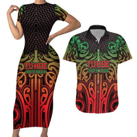 Custom Aotearoa Tuhoe Couples Matching Short Sleeve Bodycon Dress and Hawaiian Shirt Maori Tribal Pattern Mix Poutama LT05 Black - Polynesian Pride