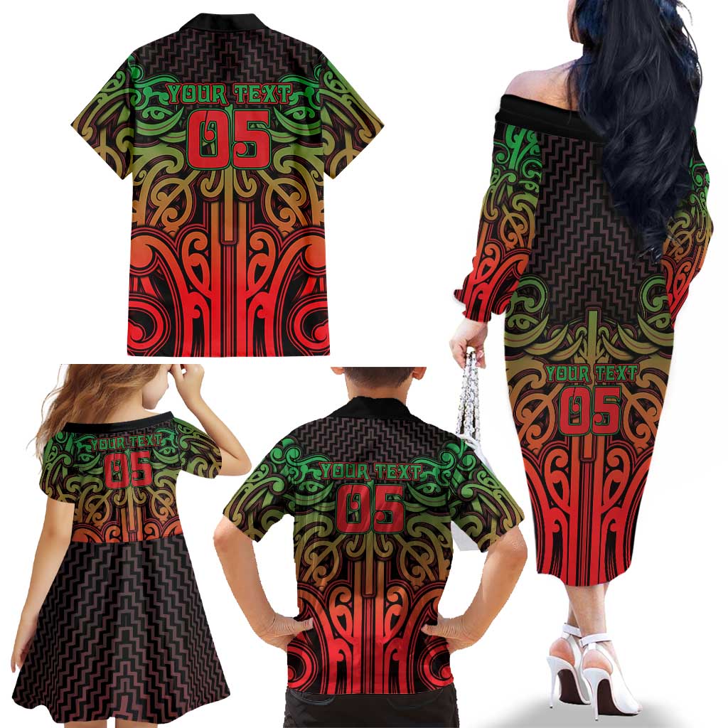 Custom Aotearoa Tuhoe Family Matching Off The Shoulder Long Sleeve Dress and Hawaiian Shirt Maori Tribal Pattern Mix Poutama