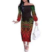 Custom Aotearoa Tuhoe Family Matching Off The Shoulder Long Sleeve Dress and Hawaiian Shirt Maori Tribal Pattern Mix Poutama