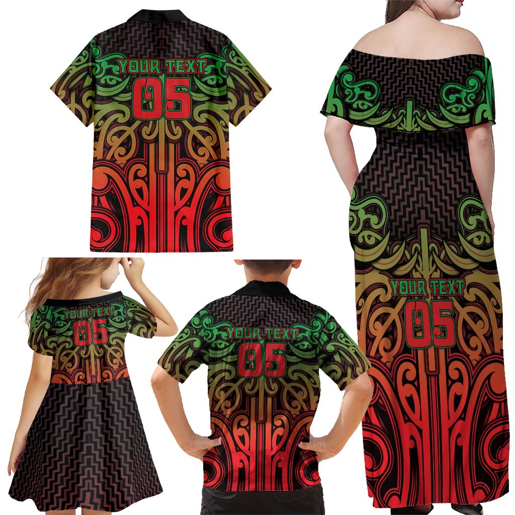 Custom Aotearoa Tuhoe Family Matching Off Shoulder Maxi Dress and Hawaiian Shirt Maori Tribal Pattern Mix Poutama