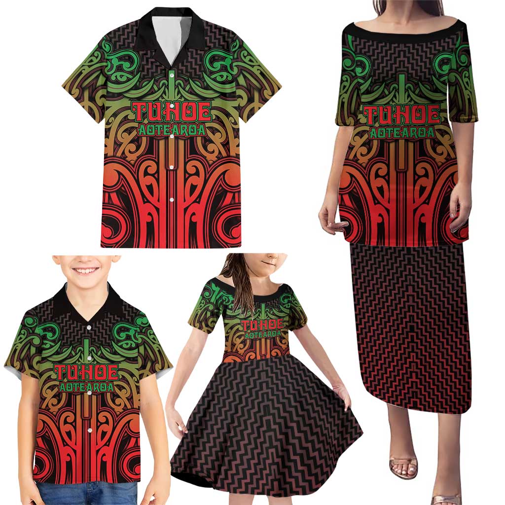 Custom Aotearoa Tuhoe Family Matching Puletasi and Hawaiian Shirt Maori Tribal Pattern Mix Poutama LT05 - Polynesian Pride