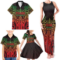Custom Aotearoa Tuhoe Family Matching Tank Maxi Dress and Hawaiian Shirt Maori Tribal Pattern Mix Poutama