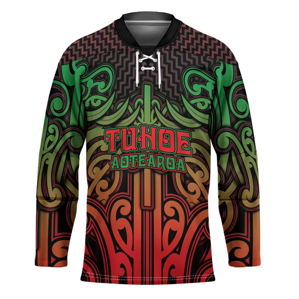 Custom Aotearoa Tuhoe Hockey Jersey Maori Tribal Pattern Mix Poutama LT05 Unisex Black - Polynesian Pride