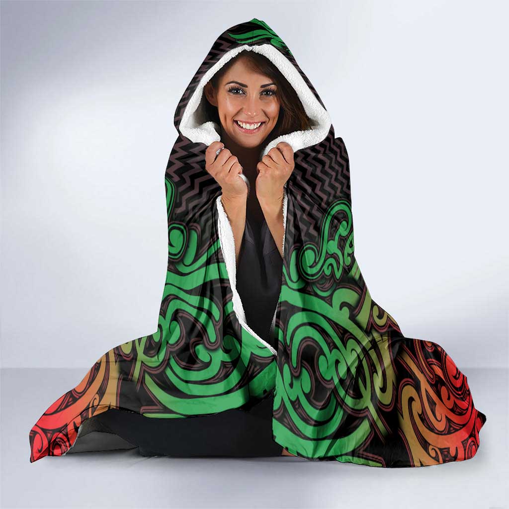 Custom Aotearoa Tuhoe Hooded Blanket Maori Tribal Pattern Mix Poutama