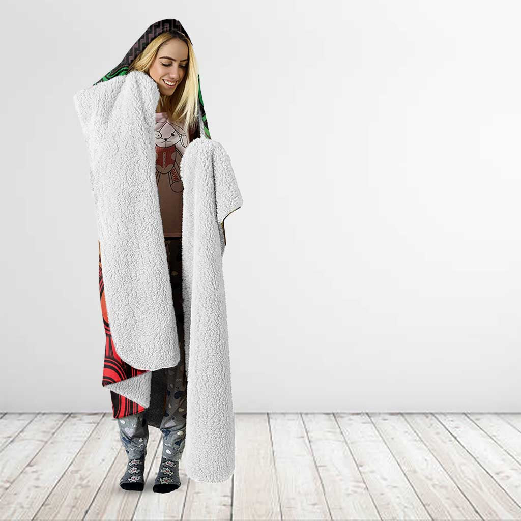 Custom Aotearoa Tuhoe Hooded Blanket Maori Tribal Pattern Mix Poutama