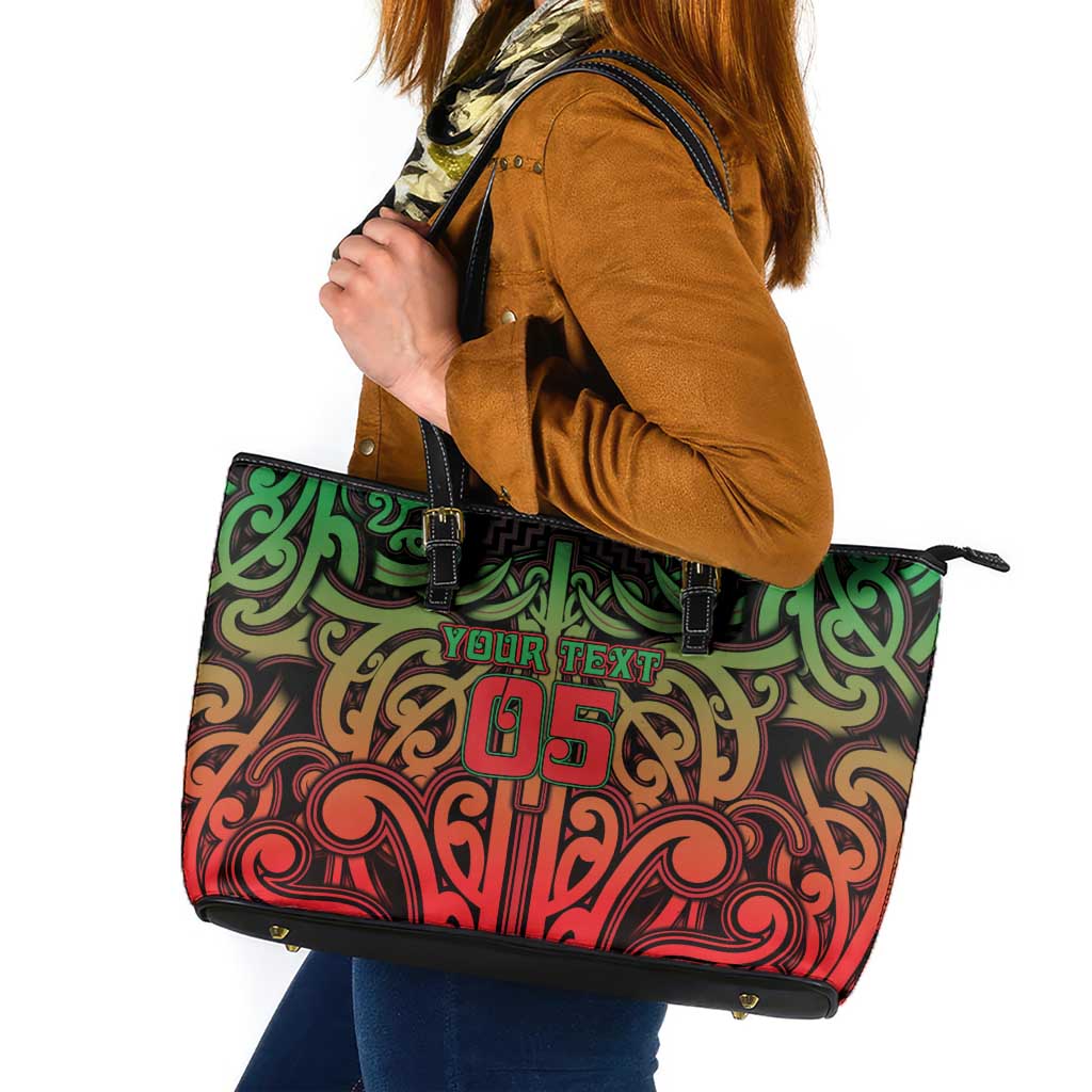 Custom Aotearoa Tuhoe Leather Tote Bag Maori Tribal Pattern Mix Poutama