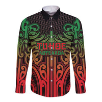 Custom Aotearoa Tuhoe Long Sleeve Button Shirt Maori Tribal Pattern Mix Poutama