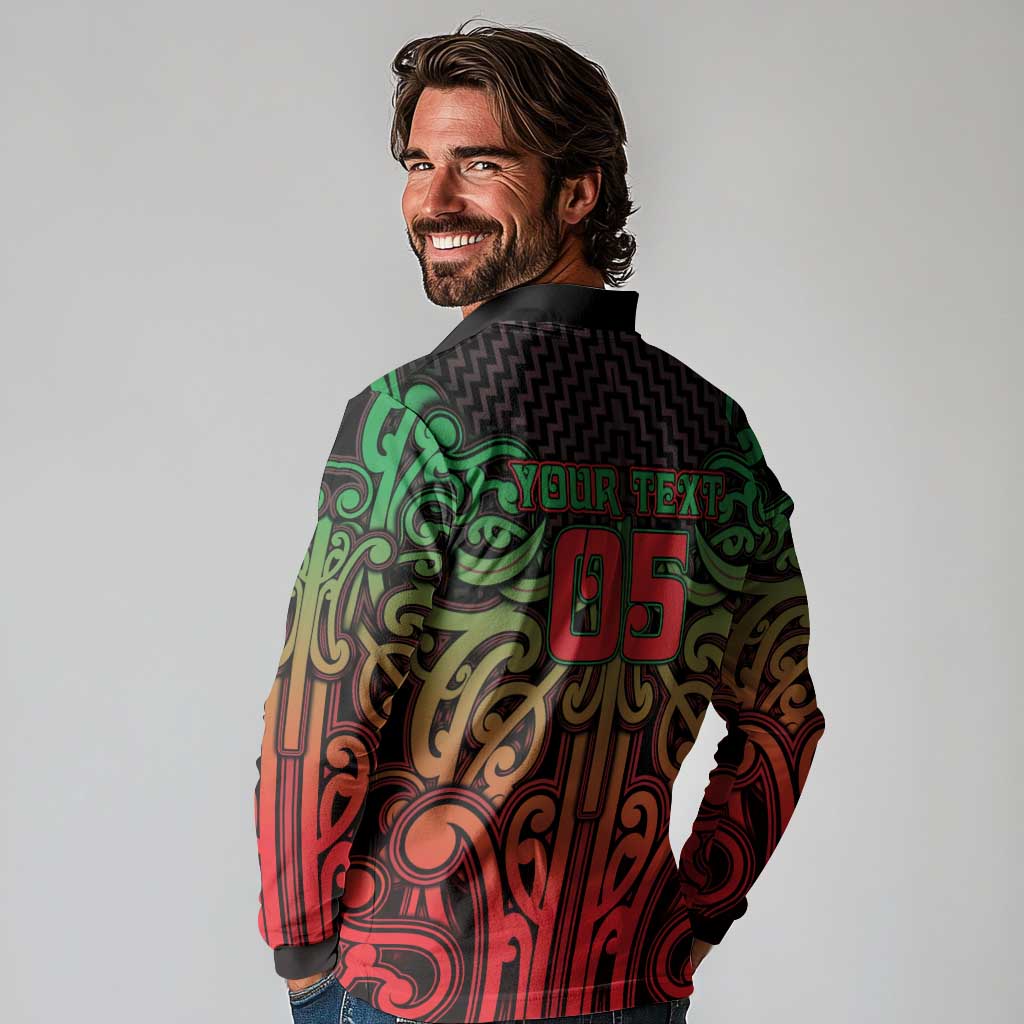 Custom Aotearoa Tuhoe Long Sleeve Polo Shirt Maori Tribal Pattern Mix Poutama