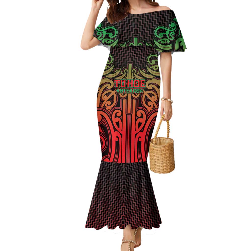 Custom Aotearoa Tuhoe Mermaid Dress Maori Tribal Pattern Mix Poutama LT05 Women Black - Polynesian Pride