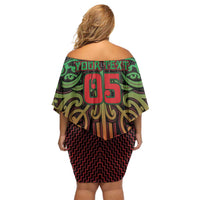 Custom Aotearoa Tuhoe Off Shoulder Short Dress Maori Tribal Pattern Mix Poutama