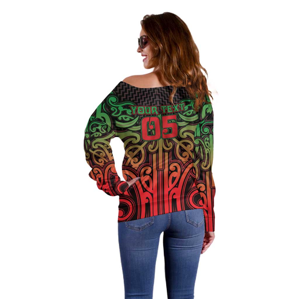 Custom Aotearoa Tuhoe Off Shoulder Sweater Maori Tribal Pattern Mix Poutama LT05 - Polynesian Pride