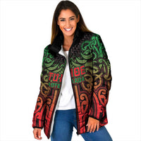 Custom Aotearoa Tuhoe Padded Jacket Maori Tribal Pattern Mix Poutama LT05 Women Black - Polynesian Pride