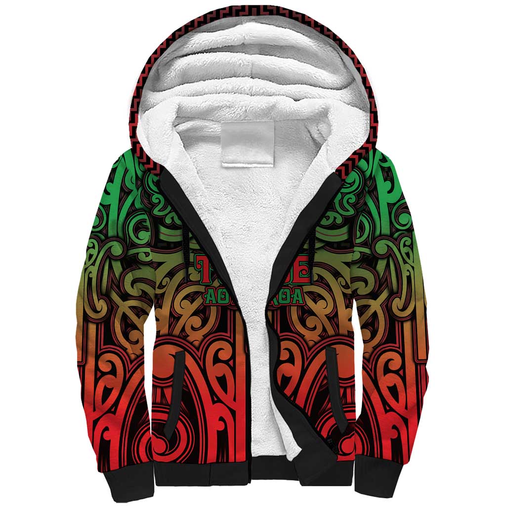 Custom Aotearoa Tuhoe Sherpa Hoodie Maori Tribal Pattern Mix Poutama