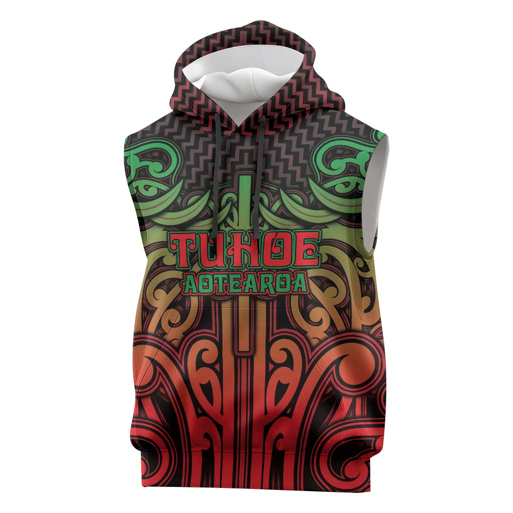 Custom Aotearoa Tuhoe Sleeveless Hoodie Maori Tribal Pattern Mix Poutama