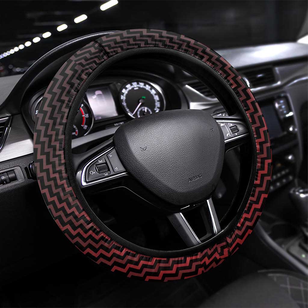 Aotearoa Tuhoe Steering Wheel Cover Maori Tribal Pattern Mix Poutama LT05 Universal Fit Black - Polynesian Pride