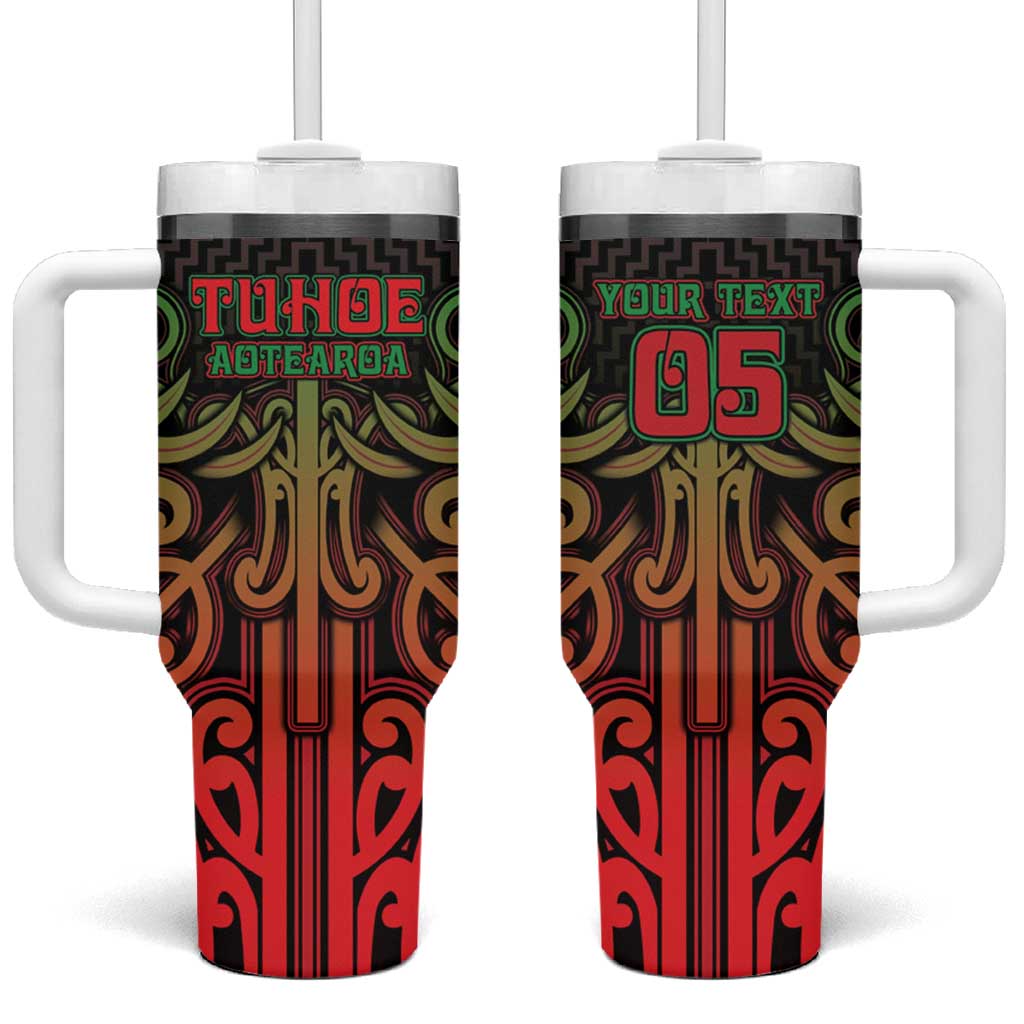 Custom Aotearoa Tuhoe Tumbler With Handle Maori Tribal Pattern Mix Poutama LT05 One Size: 40 oz Black - Polynesian Pride