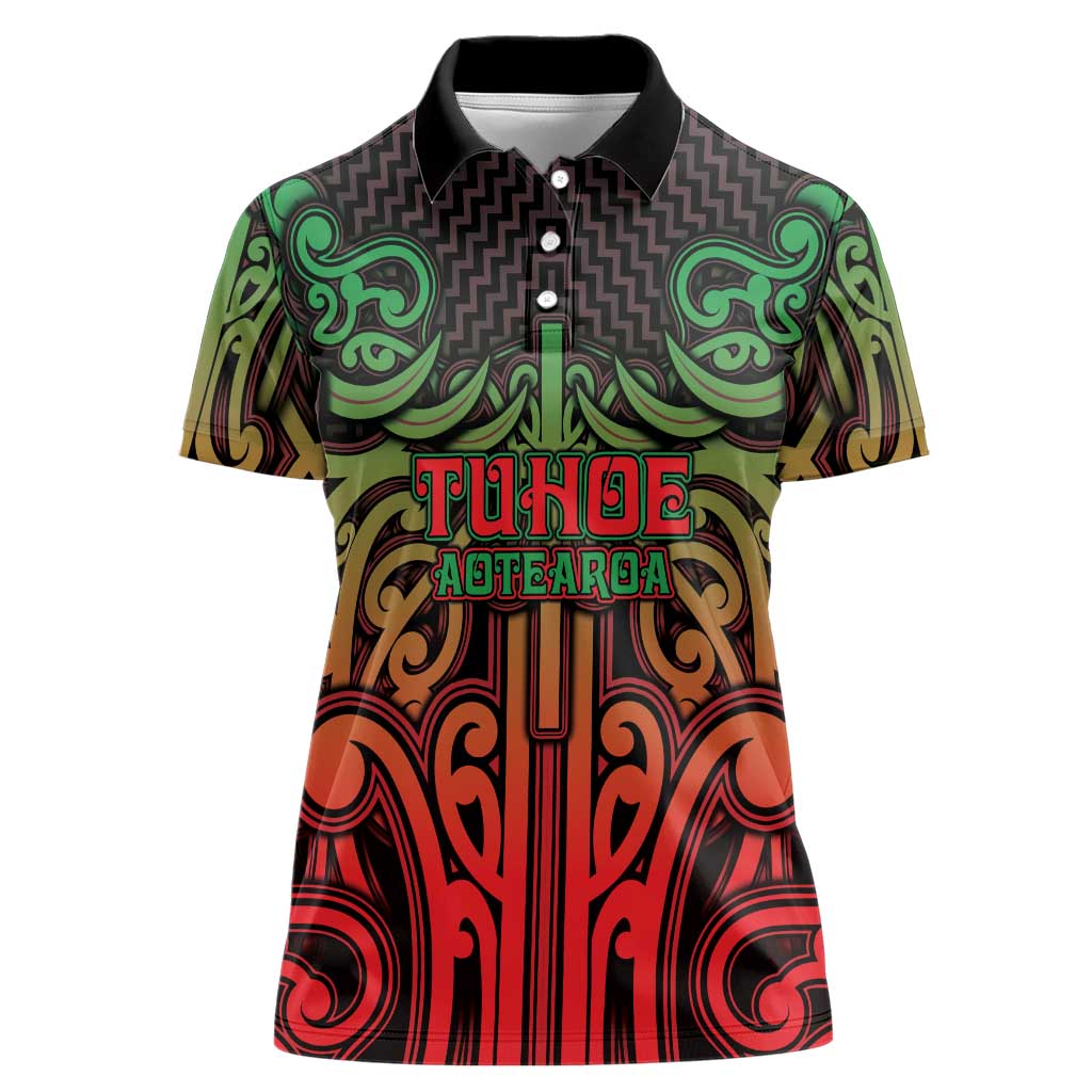 Custom Aotearoa Tuhoe Women Polo Shirt Maori Tribal Pattern Mix Poutama