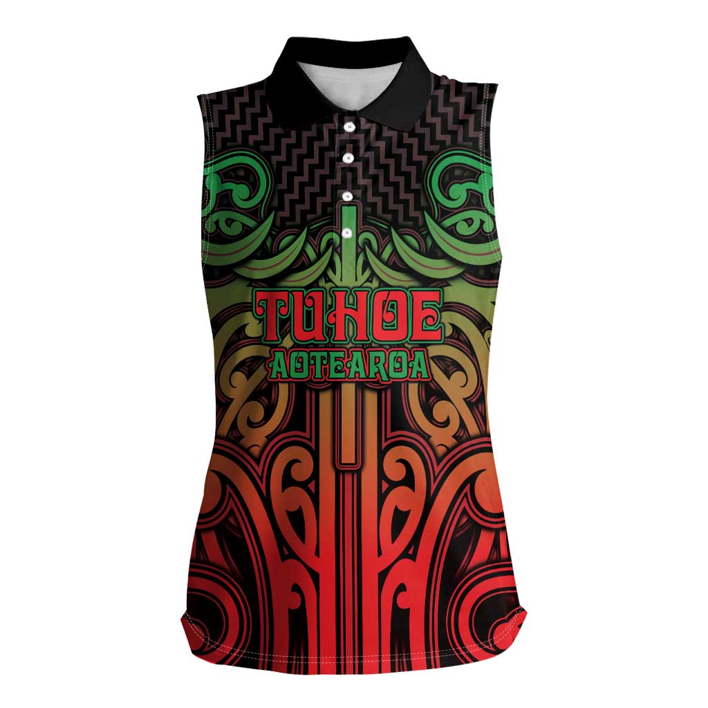 Custom Aotearoa Tuhoe Women Sleeveless Polo Shirt Maori Tribal Pattern Mix Poutama
