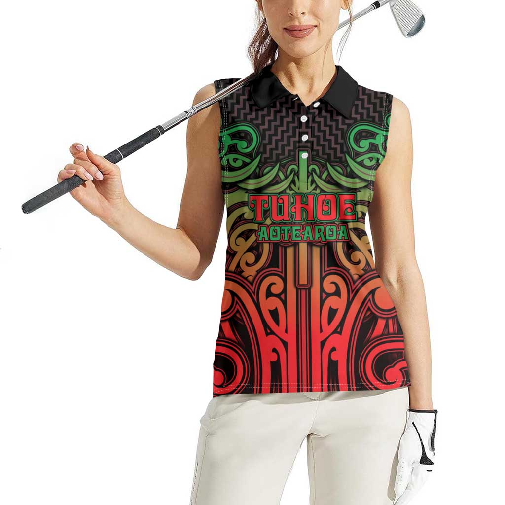 Custom Aotearoa Tuhoe Women Sleeveless Polo Shirt Maori Tribal Pattern Mix Poutama